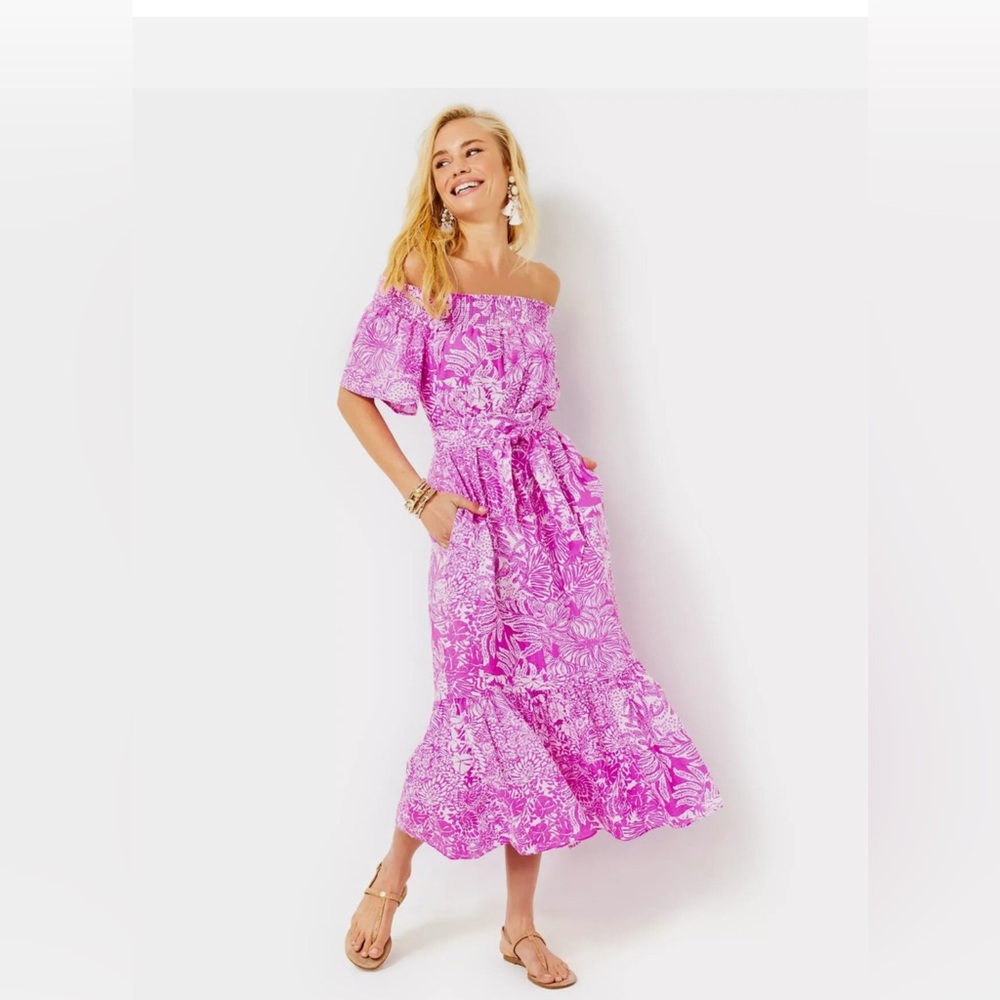 Lilly Pulitzer Pink Floral Off-Shoulder Maxi Dress